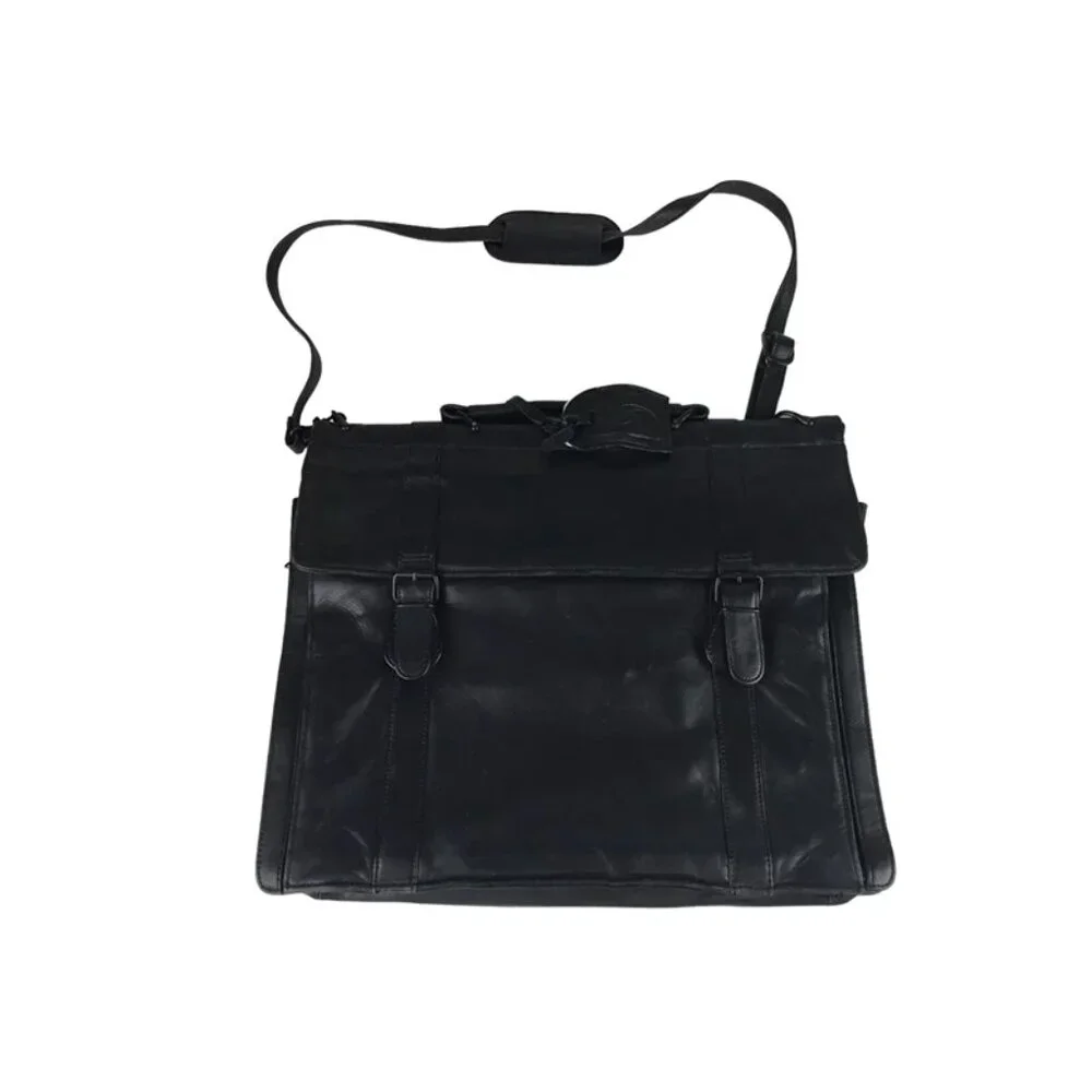 Mark Phillip Unisex Adults Black Full Grain Leather Briefcase Document Case Bag